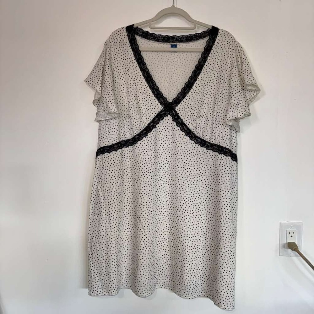 Old Navy Womens Sz 3X Mini Dress Top Crepe Black Polka Dot Lace Trim Cottagecore